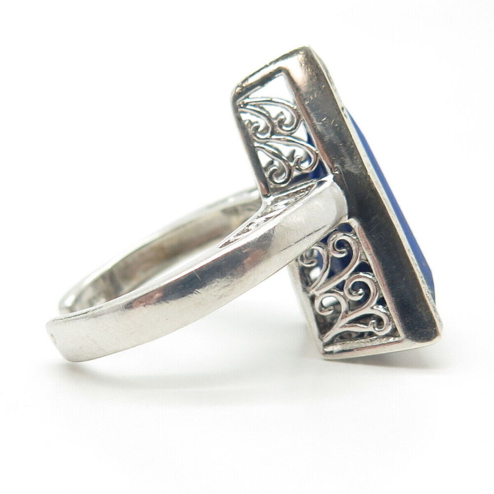 925 Sterling Silver Chuck Clemency Real Lapis Lazuli Gem Triangle Ring Size 6.5 - Picture 4 of 9